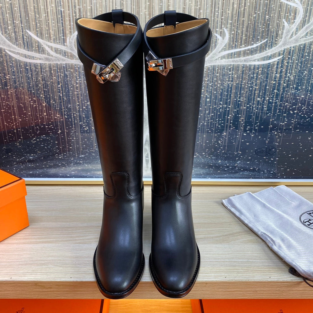 Hermes Knee High Boots in Black Calfskin