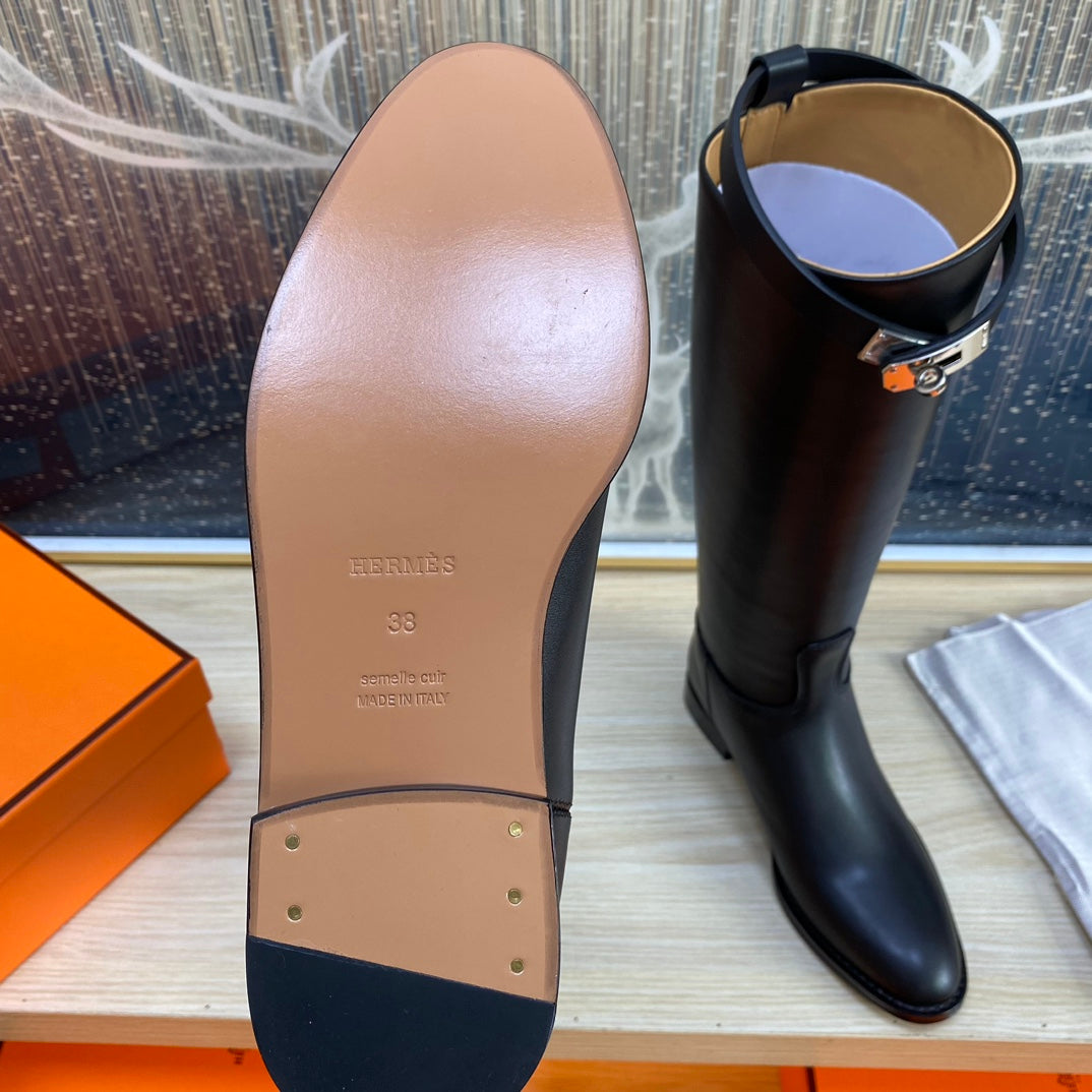 Hermes Knee High Boots in Black Calfskin