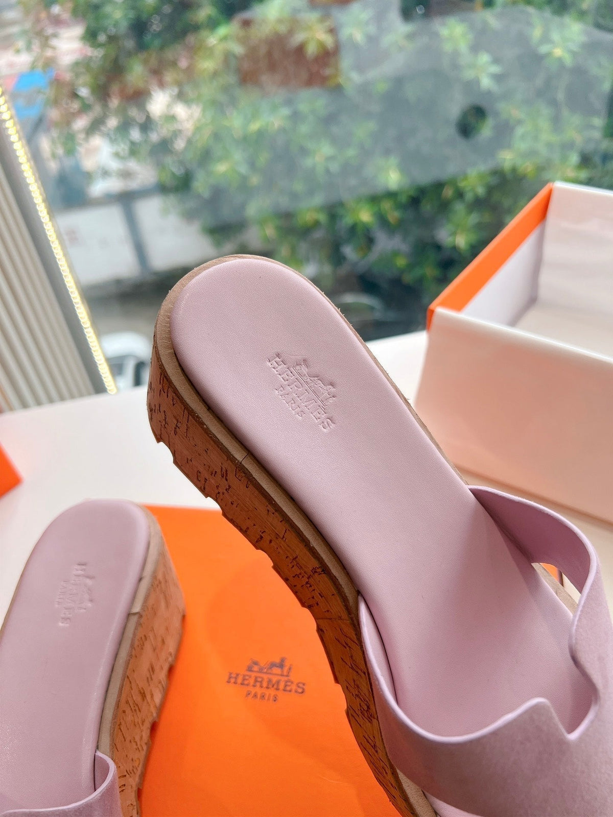 Hermes Eze 65 Sandal Pastel Pink Suede