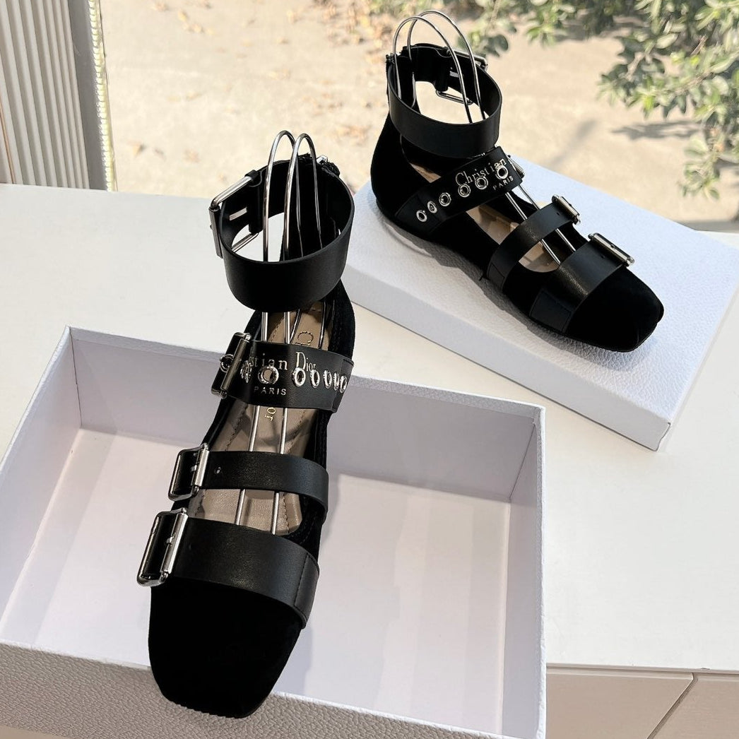 Dior Punk Ballet Flat in Black Suede and Calfskin