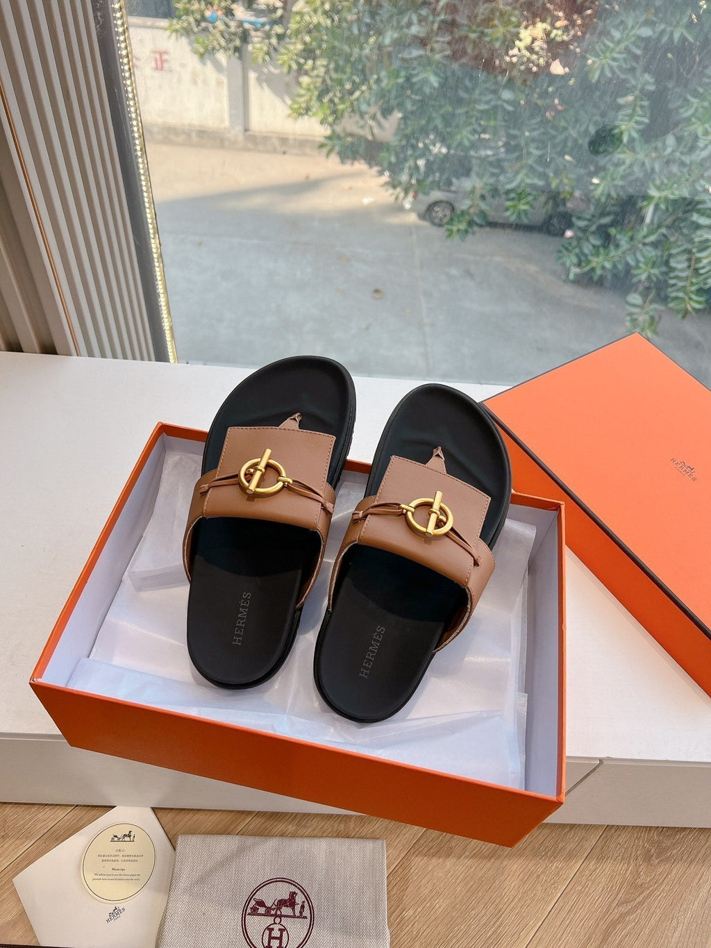 Hermes Joyce Sandal in Bronze Brown Calfskin