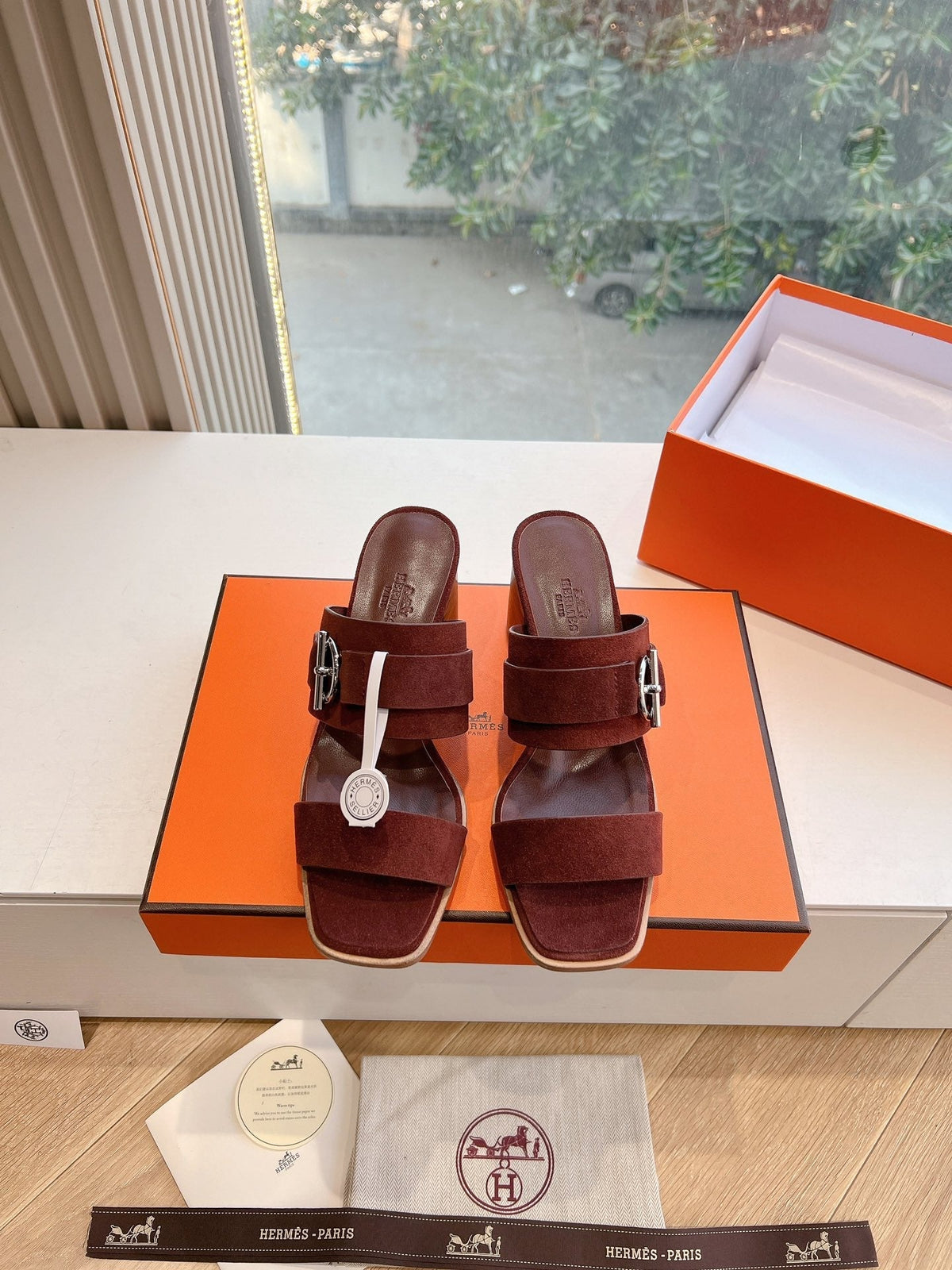 Hermes Kute 60 Sandal in Chestnut Brown Suede