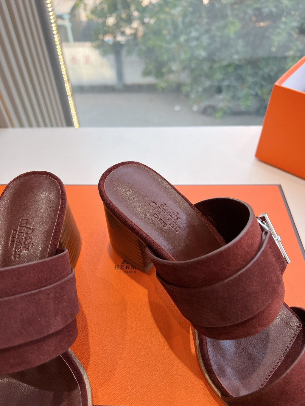 Hermes Kute 60 Sandal in Chestnut Brown Suede