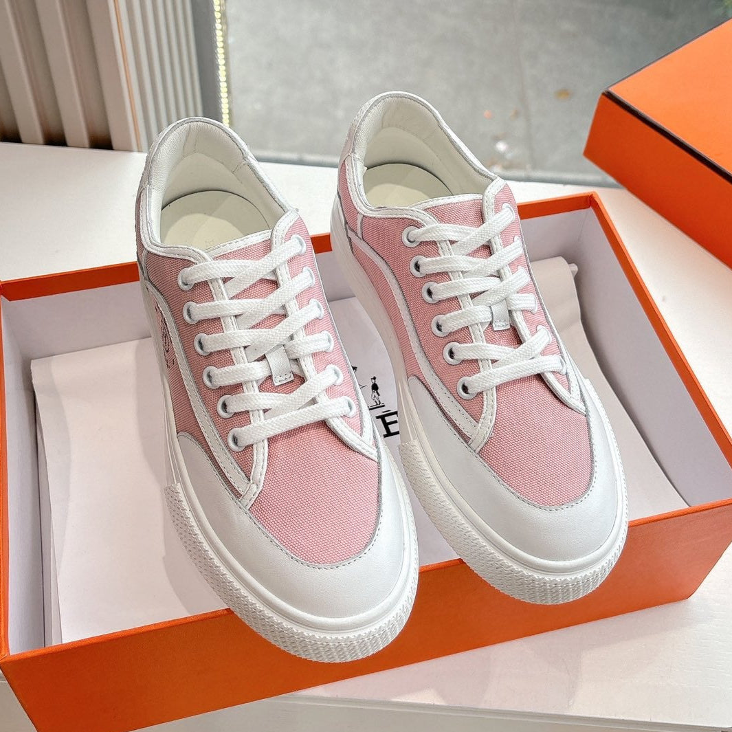 Hermes Get Sneaker in Rose Pink Maxi Canvas and White Calfskin