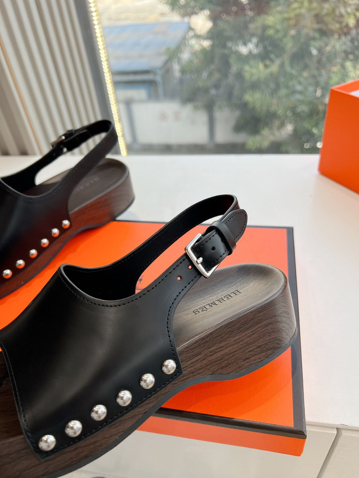 Hermes Flat Sandal in Black Calfskin