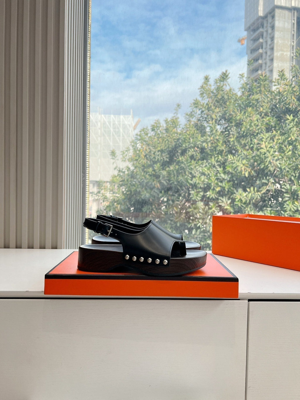 Hermes Flat Sandal in Black Calfskin