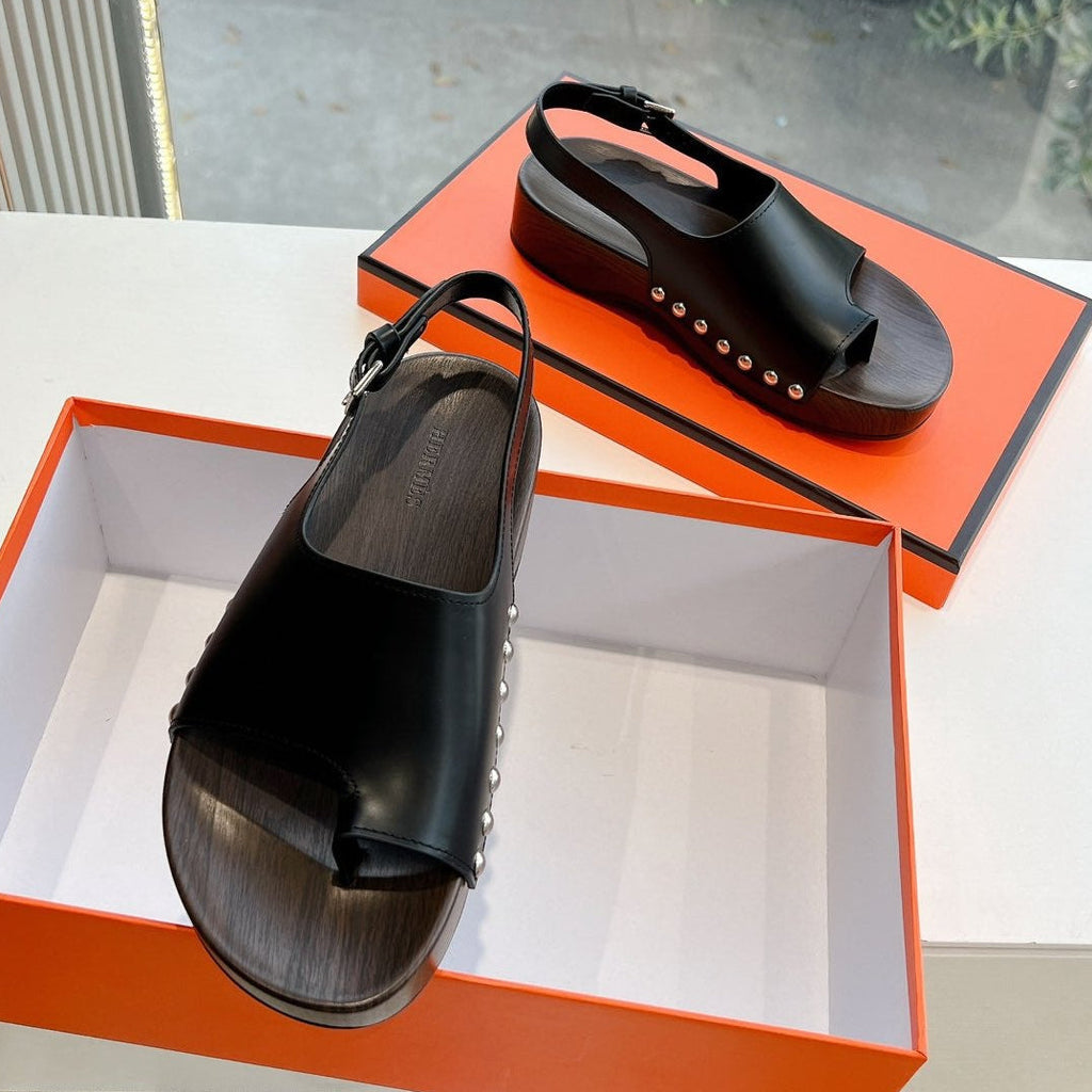 Hermes Flat Sandal in Black Calfskin