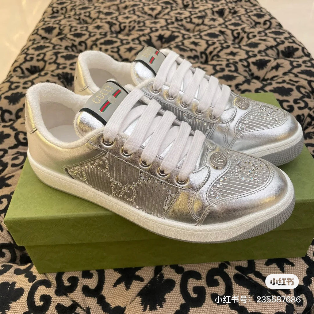 Gucci Screener Sneaker Silver Calfskin Unique