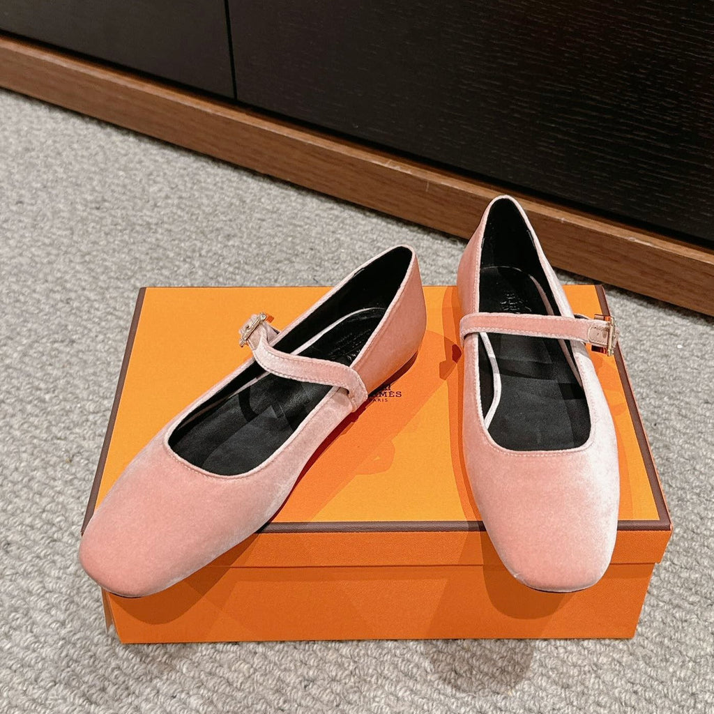 Hermes Jane Ballet Flat Peachy Pink Velvet
