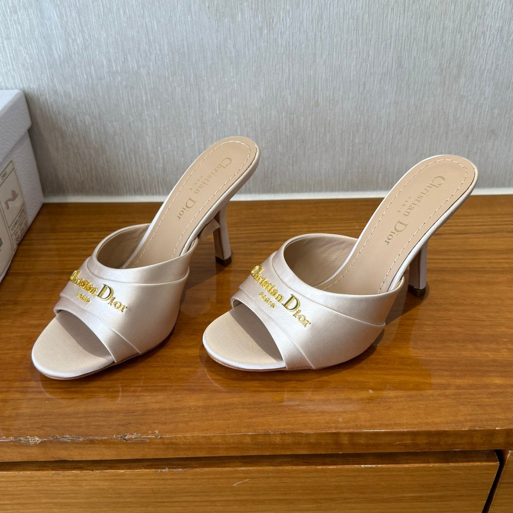 Dior Peep Toe Sandal 25S Heels 10cm in Pale Pink Beige Satin