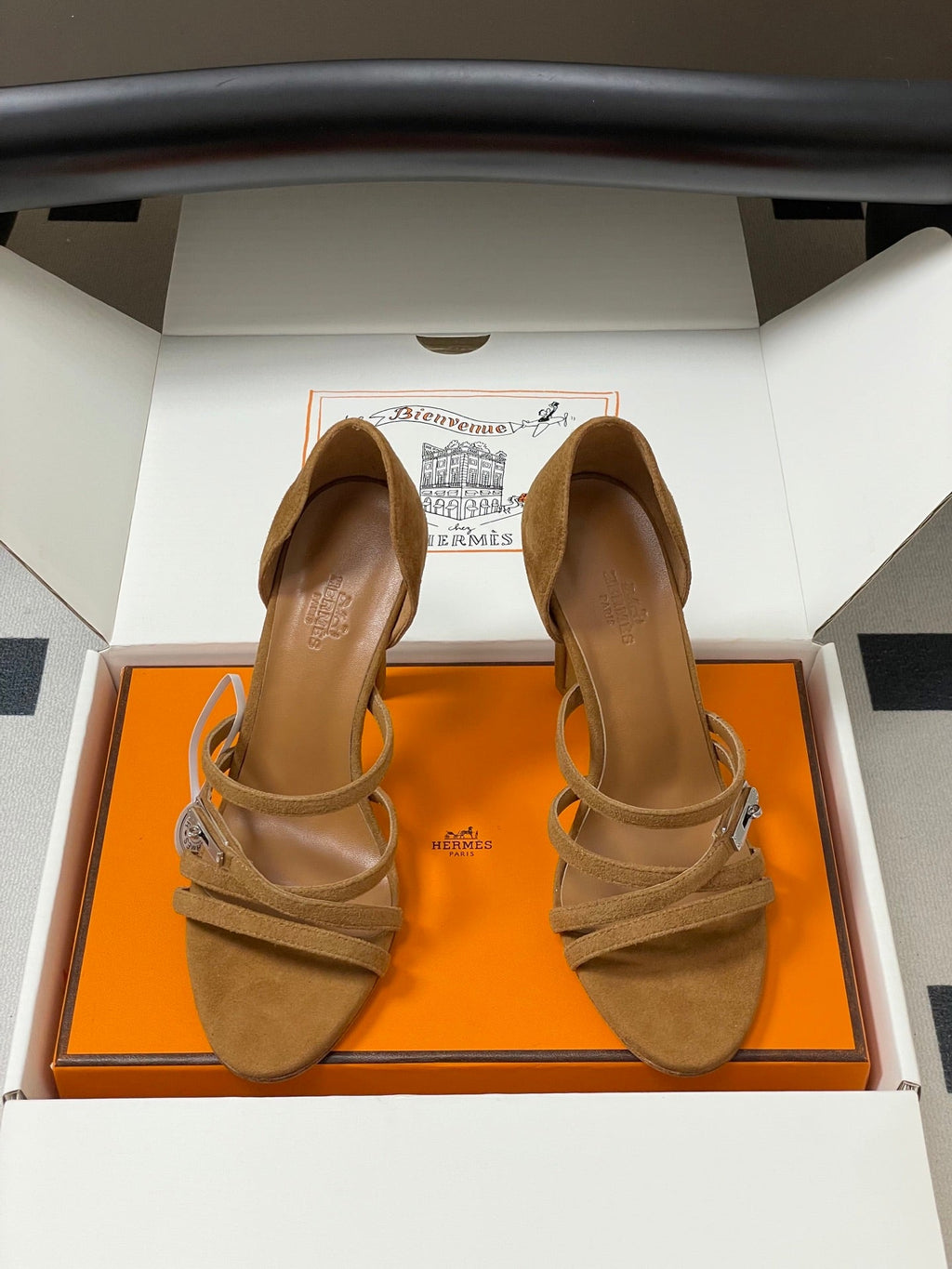 Hermes 25S High-Heel Sandal 105 mm in Brown Suede