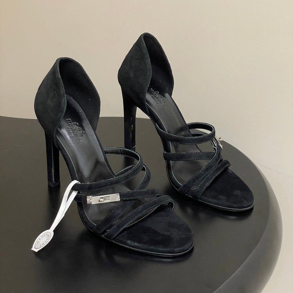 Hermes 25S High-Heel Sandal 105 mm in Black Suede