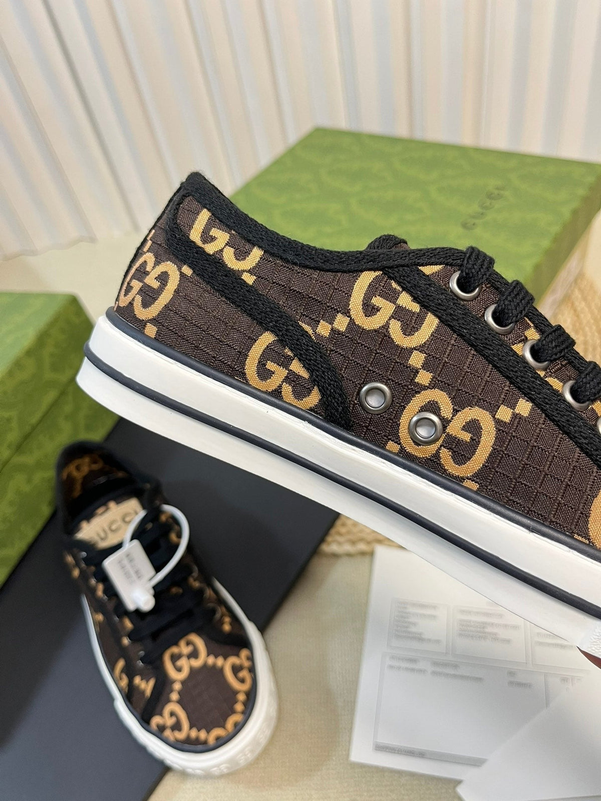 Gucci Tennis 1977 Ripstop Sneakers Black Brown Caro