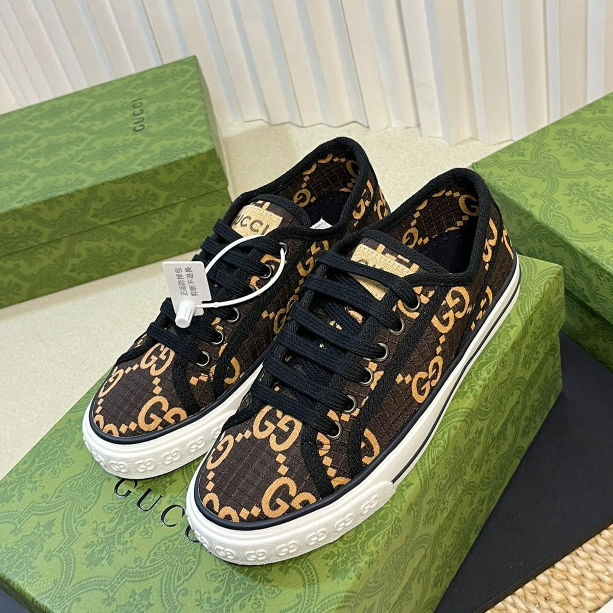 Gucci Tennis 1977 Ripstop Sneakers Black Brown Caro