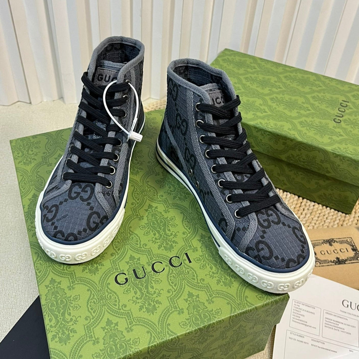 Gucci Tennis 1977 High Top Sneaker Black Grey Caro