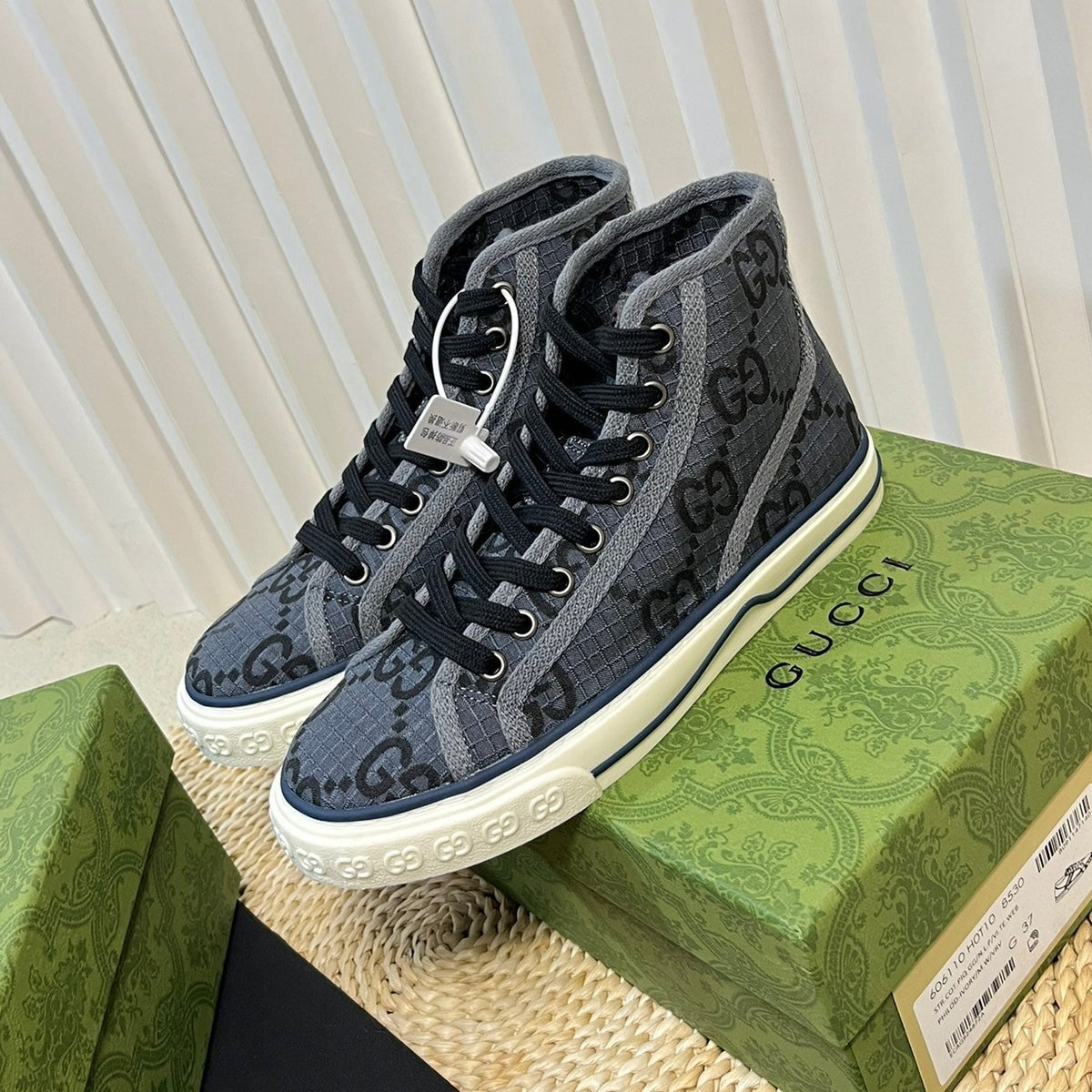 Gucci Tennis 1977 High Top Sneaker Black Grey Caro