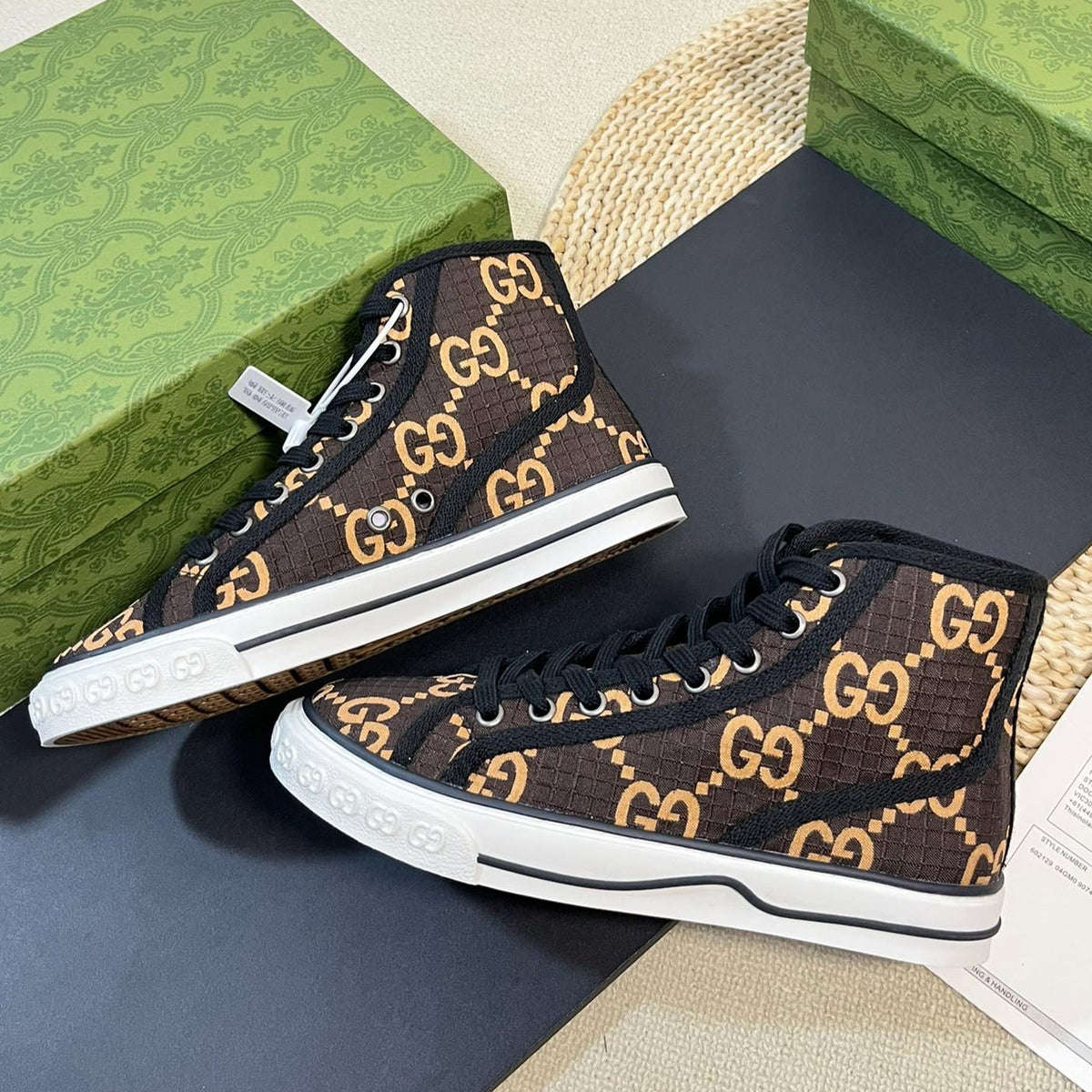 Gucci Tennis 1977 High Top Sneaker Black Brown Caro