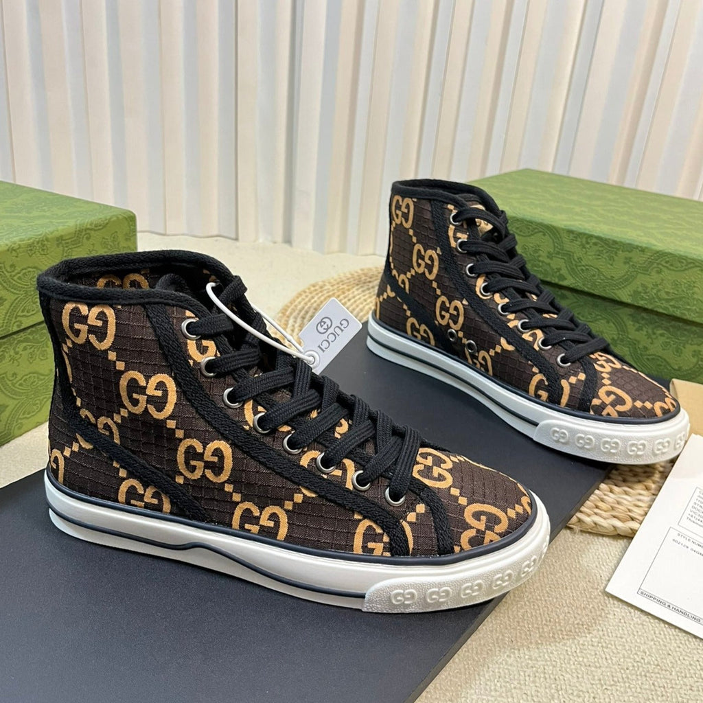Gucci Tennis 1977 High Top Sneaker Black Brown Caro