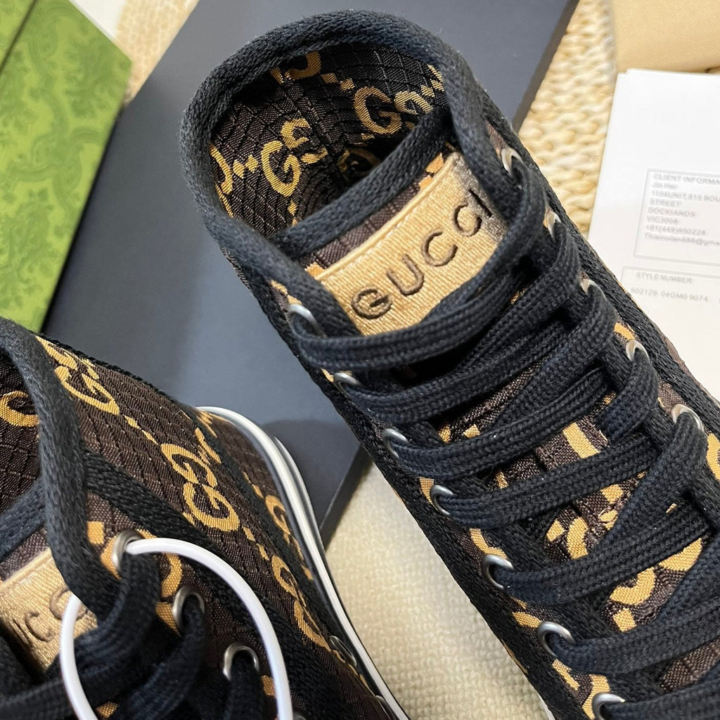 Gucci Tennis 1977 High Top Sneaker Black Brown Caro