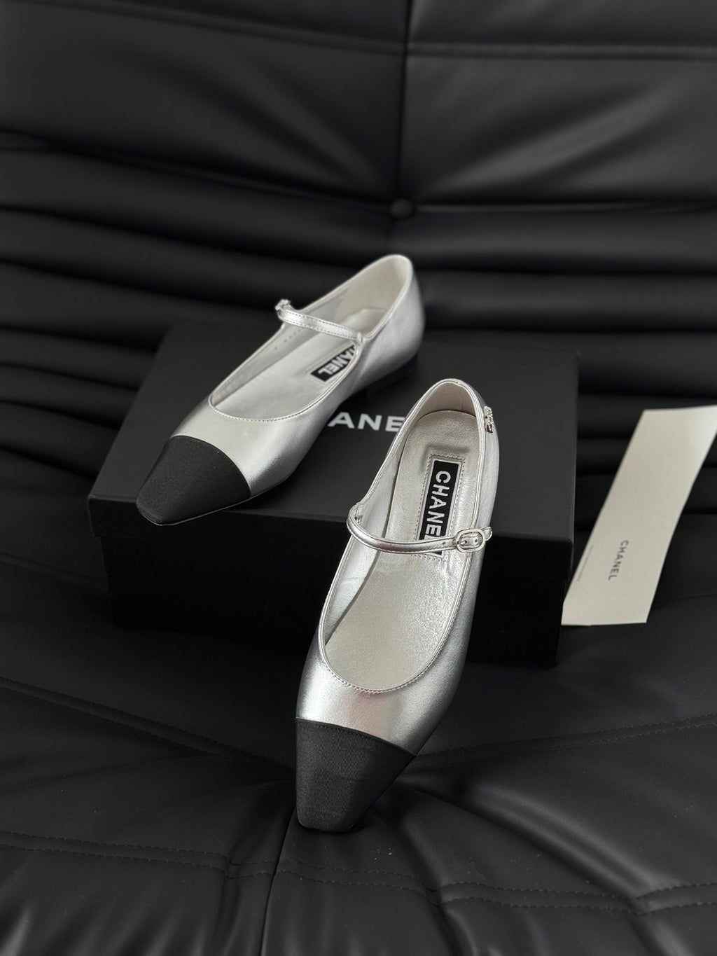 Chanel Mary Jane Silver Mix Black Calfskin