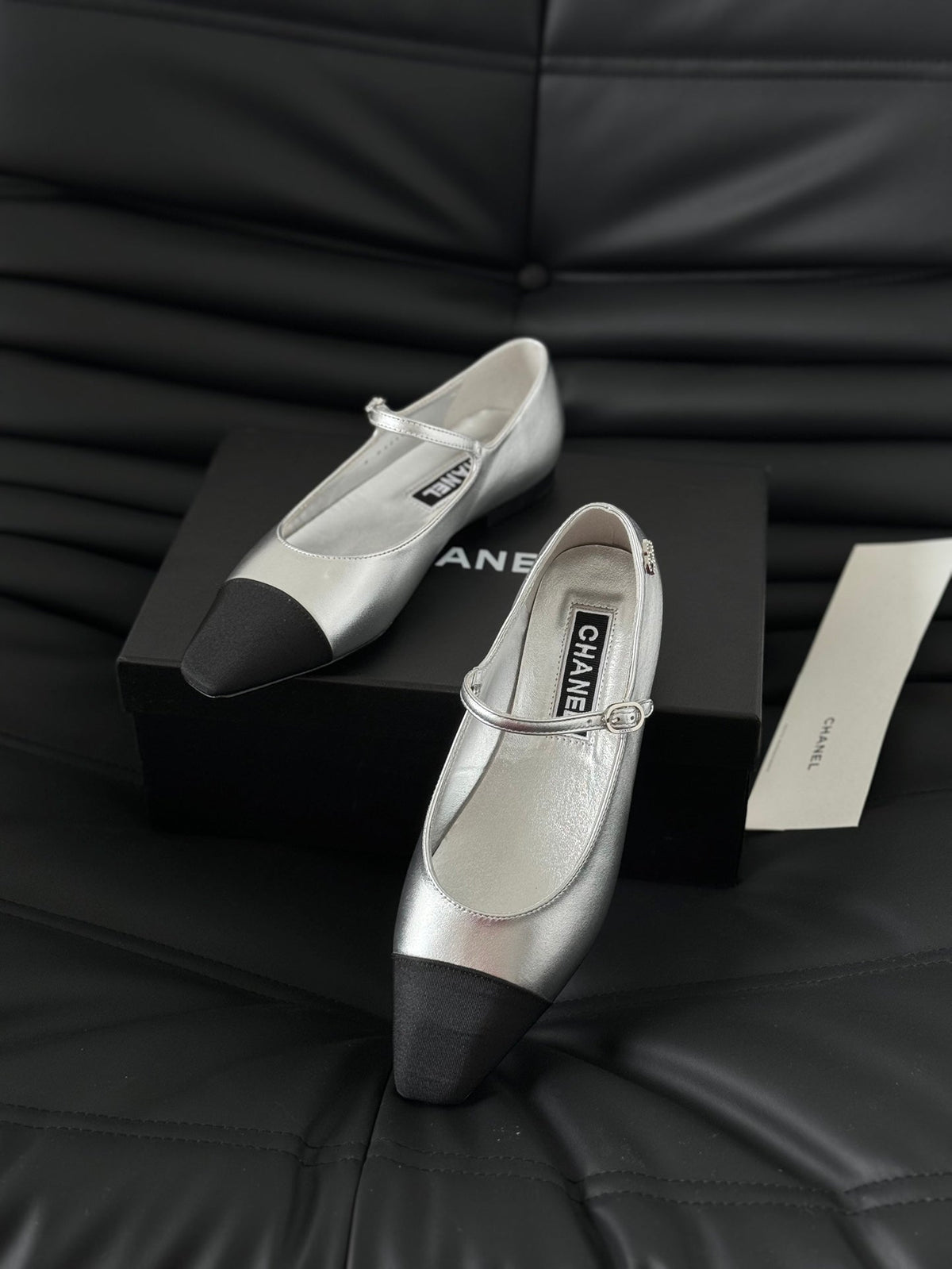 Chanel Mary Jane Silver Mix Black Calfskin
