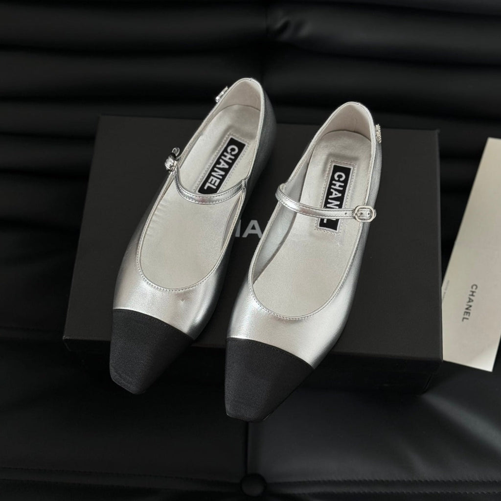 Chanel Mary Jane Silver Mix Black Calfskin