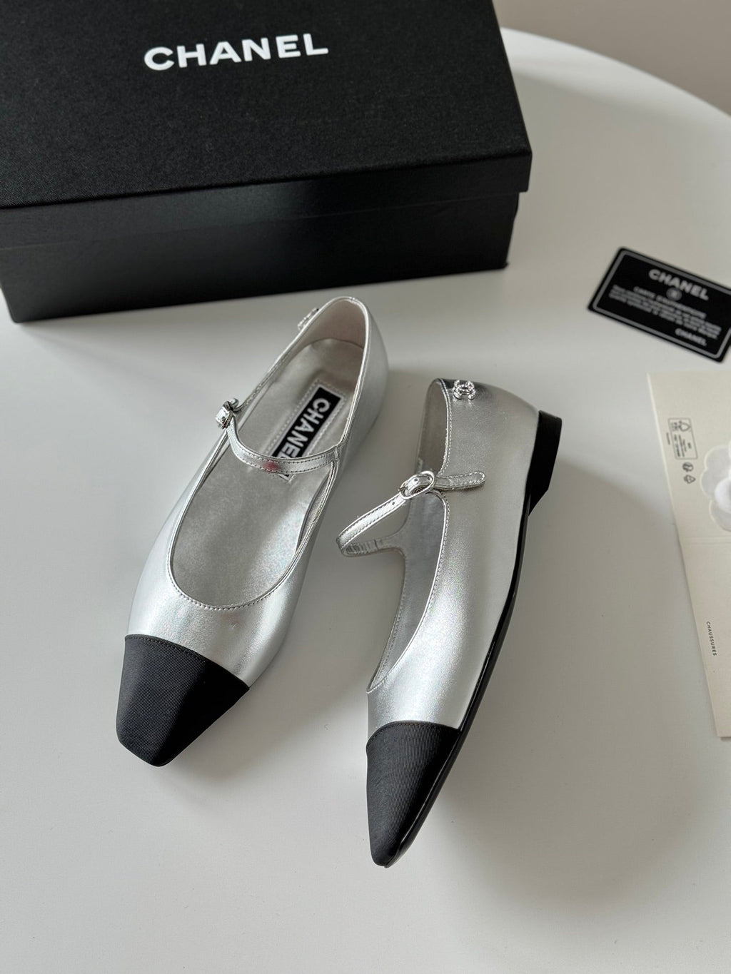 Chanel Mary Jane Silver Mix Black Calfskin