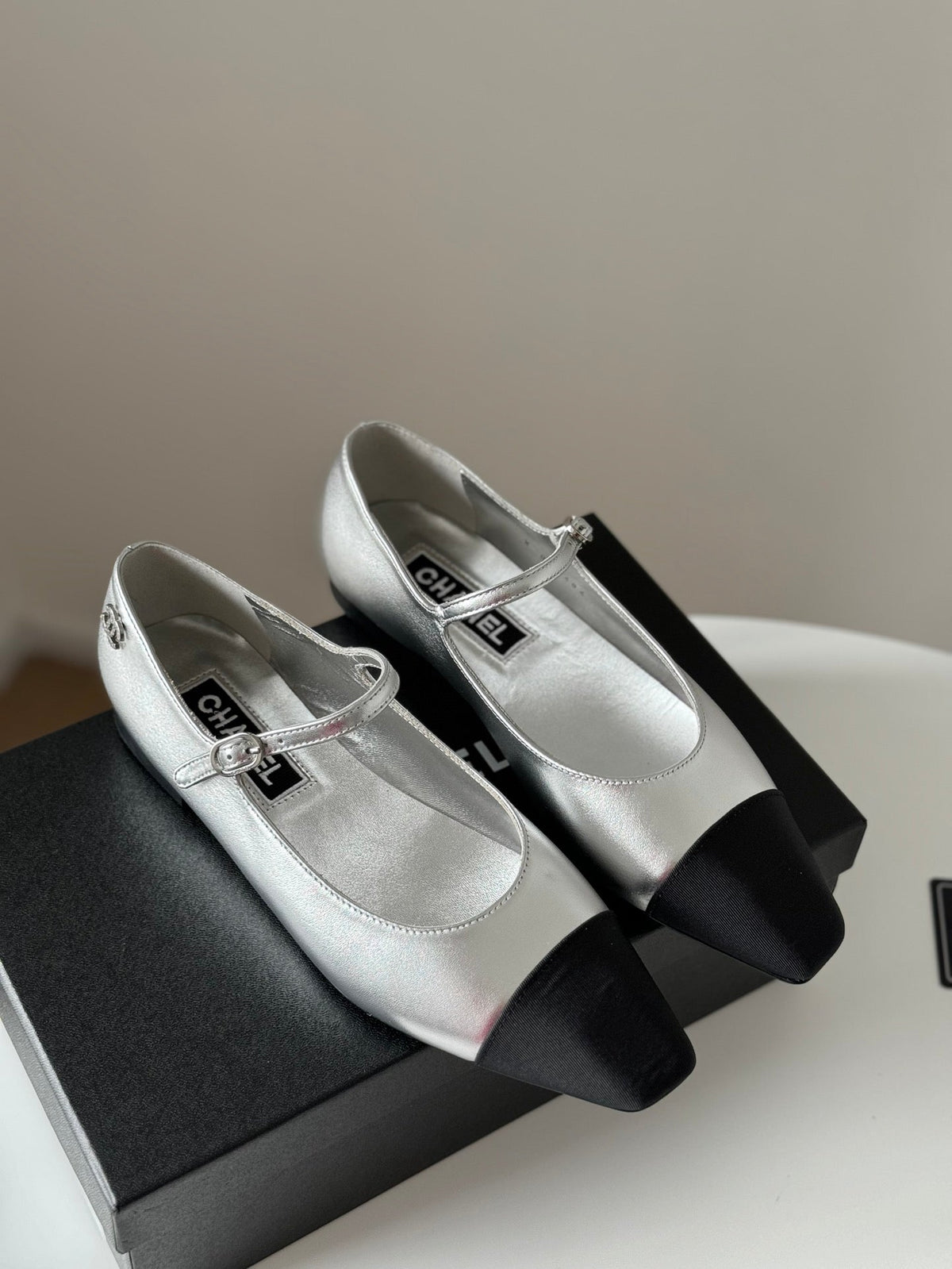 Chanel Mary Jane Silver Mix Black Calfskin