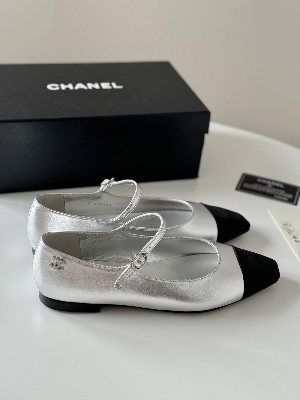 Chanel Mary Jane Silver Mix Black Calfskin