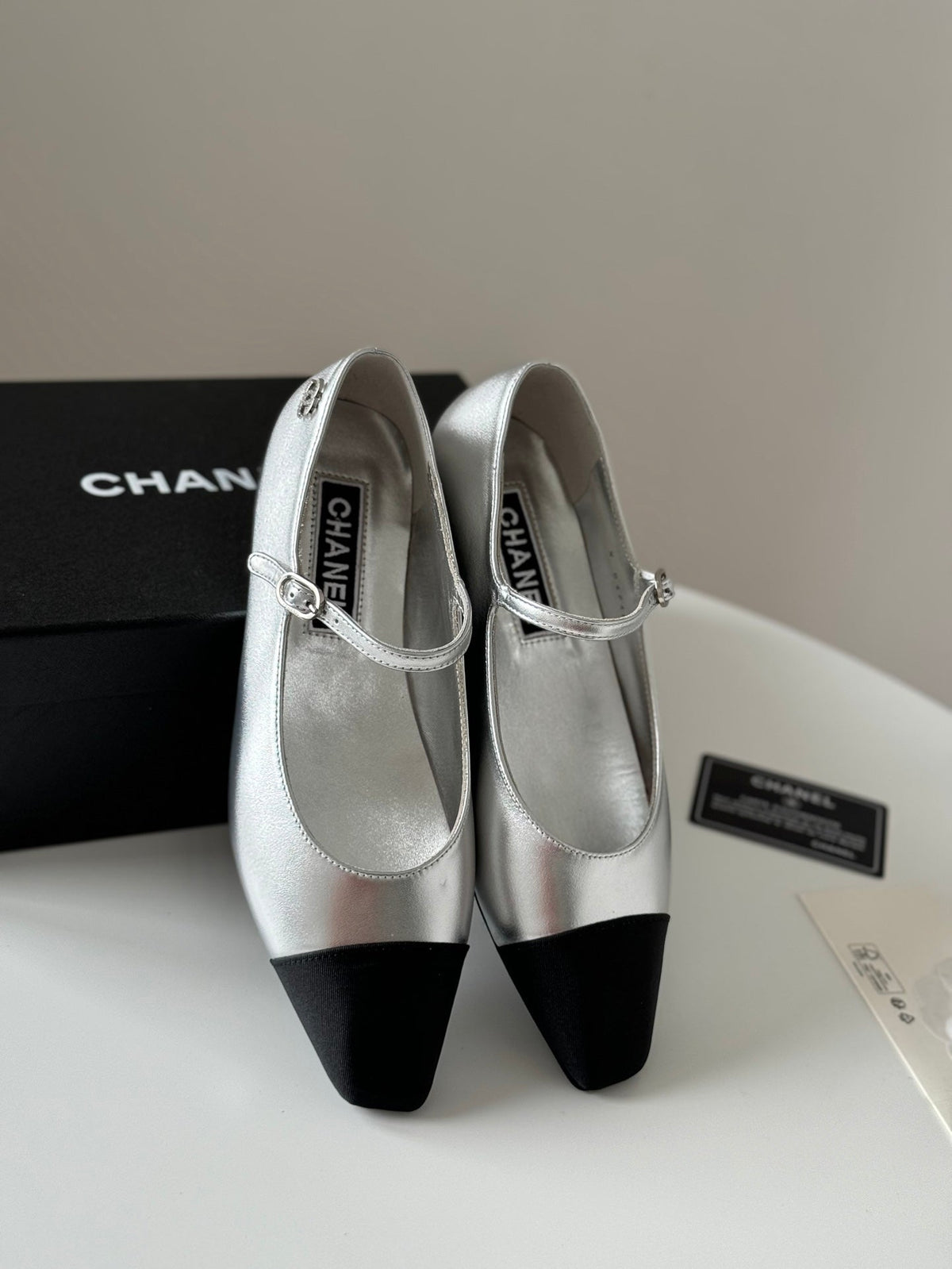 Chanel Mary Jane Silver Mix Black Calfskin