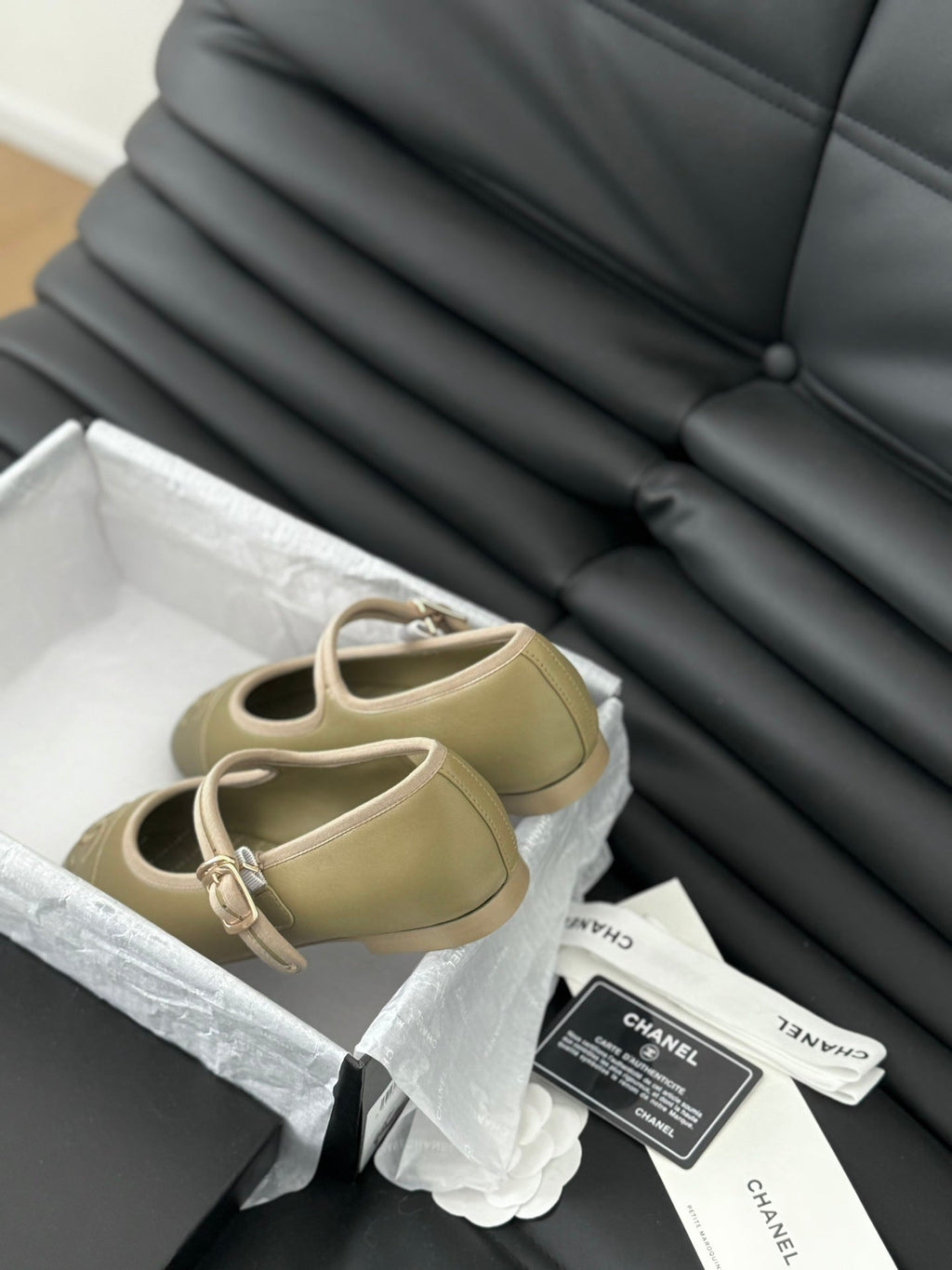 Chanel Mary Jane Shoes Beige Ecru Lambskin