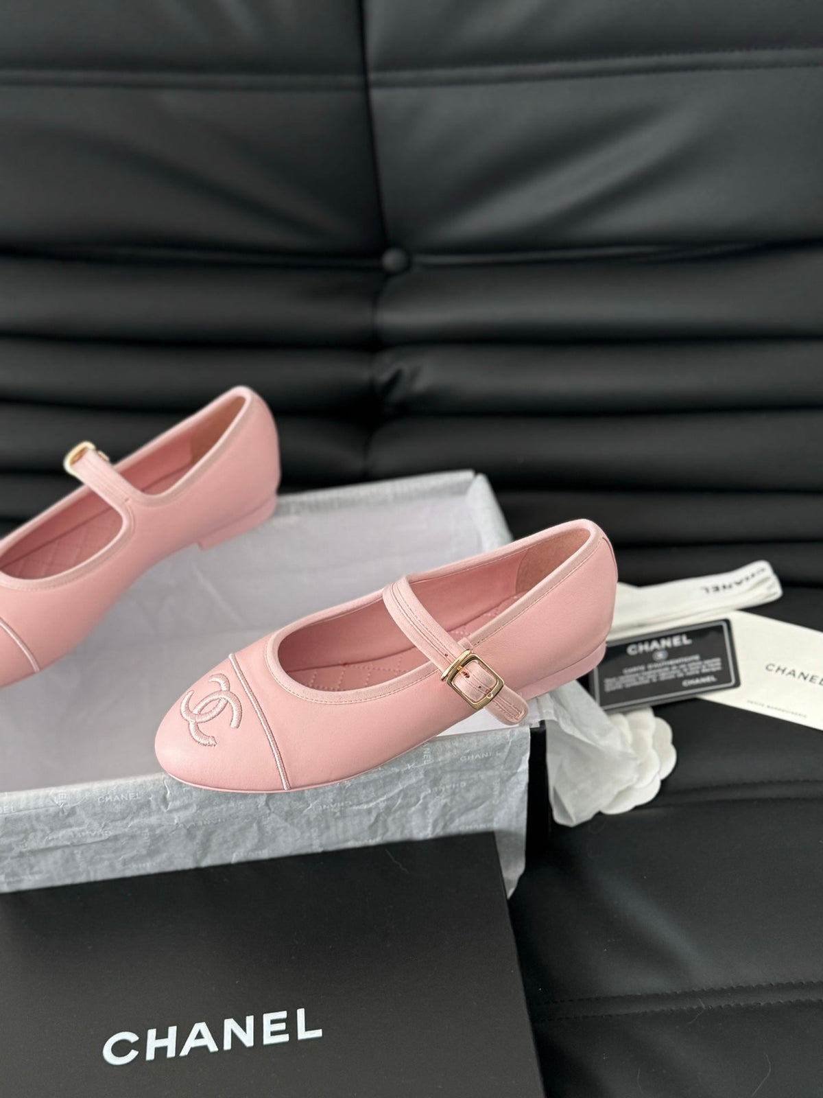 Chanel Mary Jane Shoes in Light Pink Lambskin