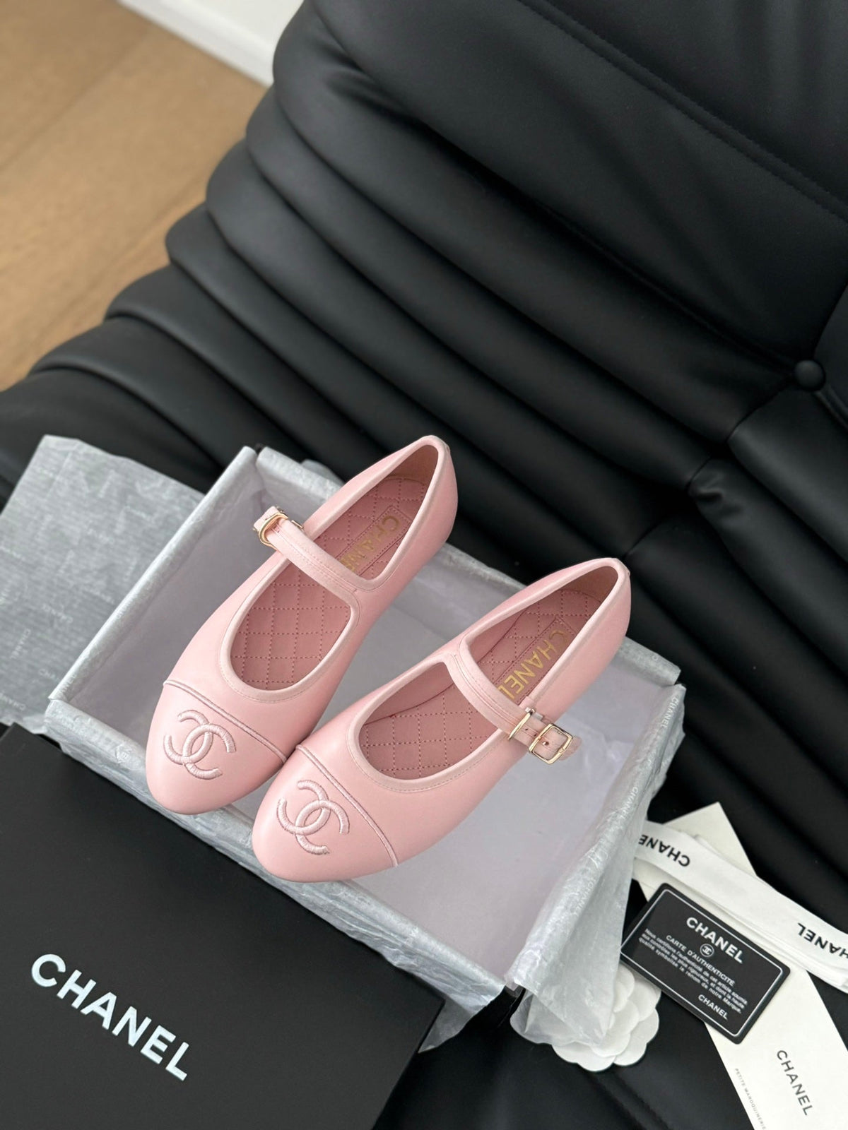 Chanel Mary Jane Shoes in Light Pink Lambskin