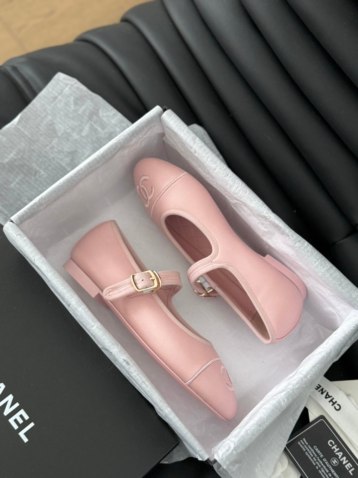 Chanel Mary Jane Shoes in Light Pink Lambskin