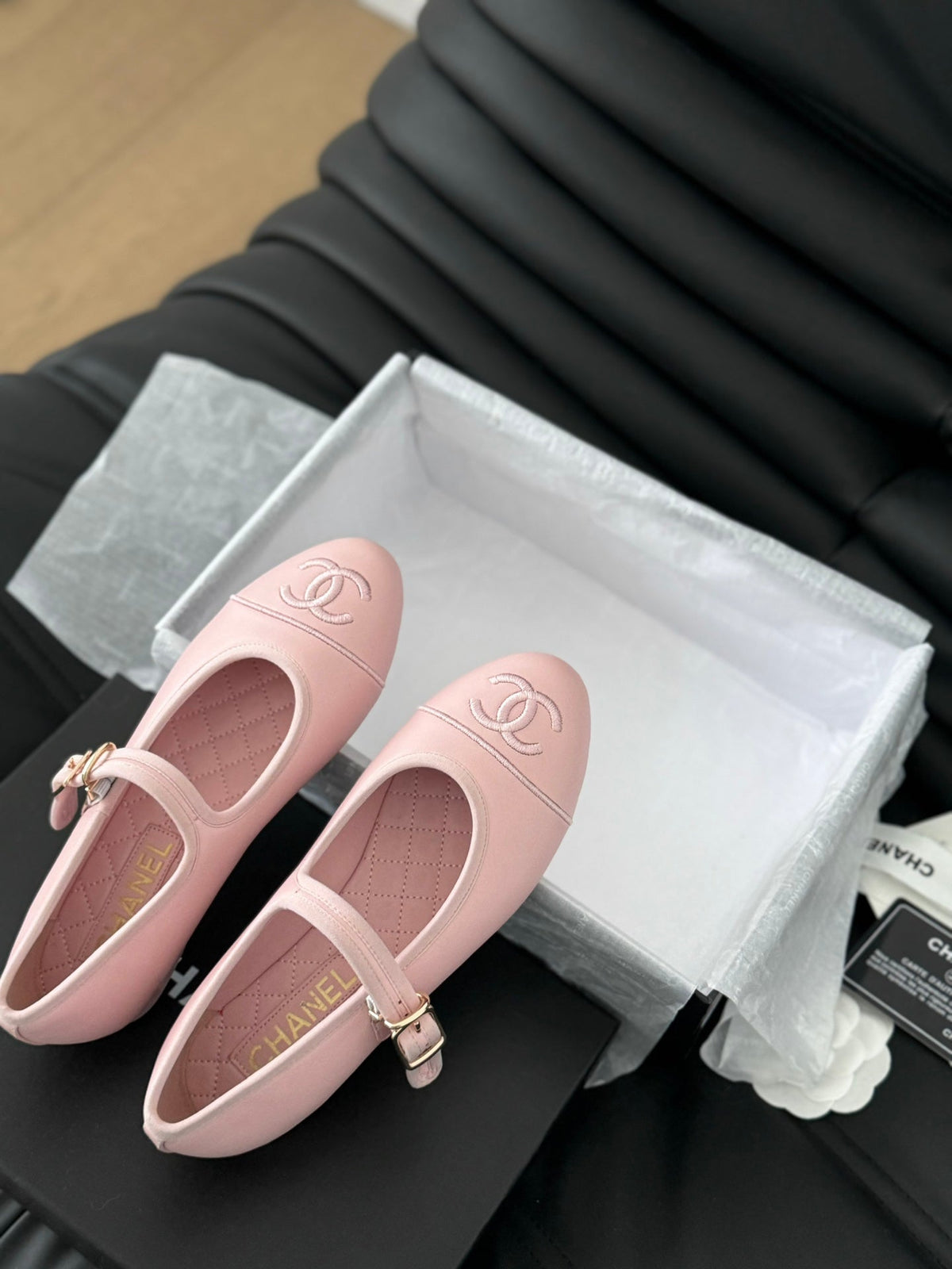 Chanel Mary Jane Shoes in Light Pink Lambskin