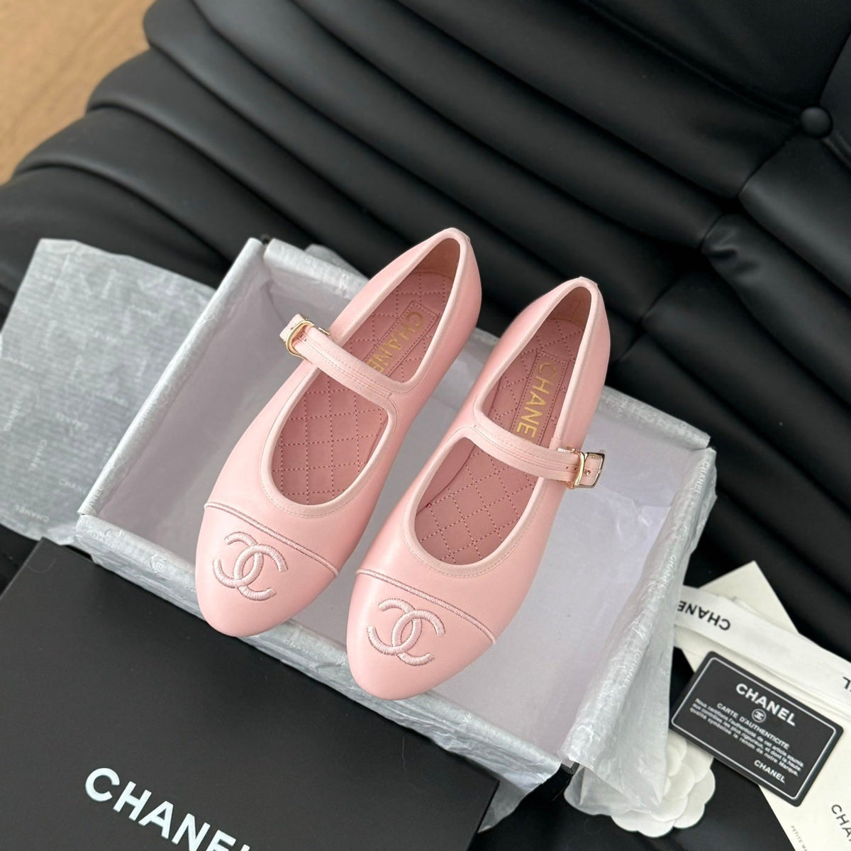 Chanel Mary Jane Shoes in Light Pink Lambskin
