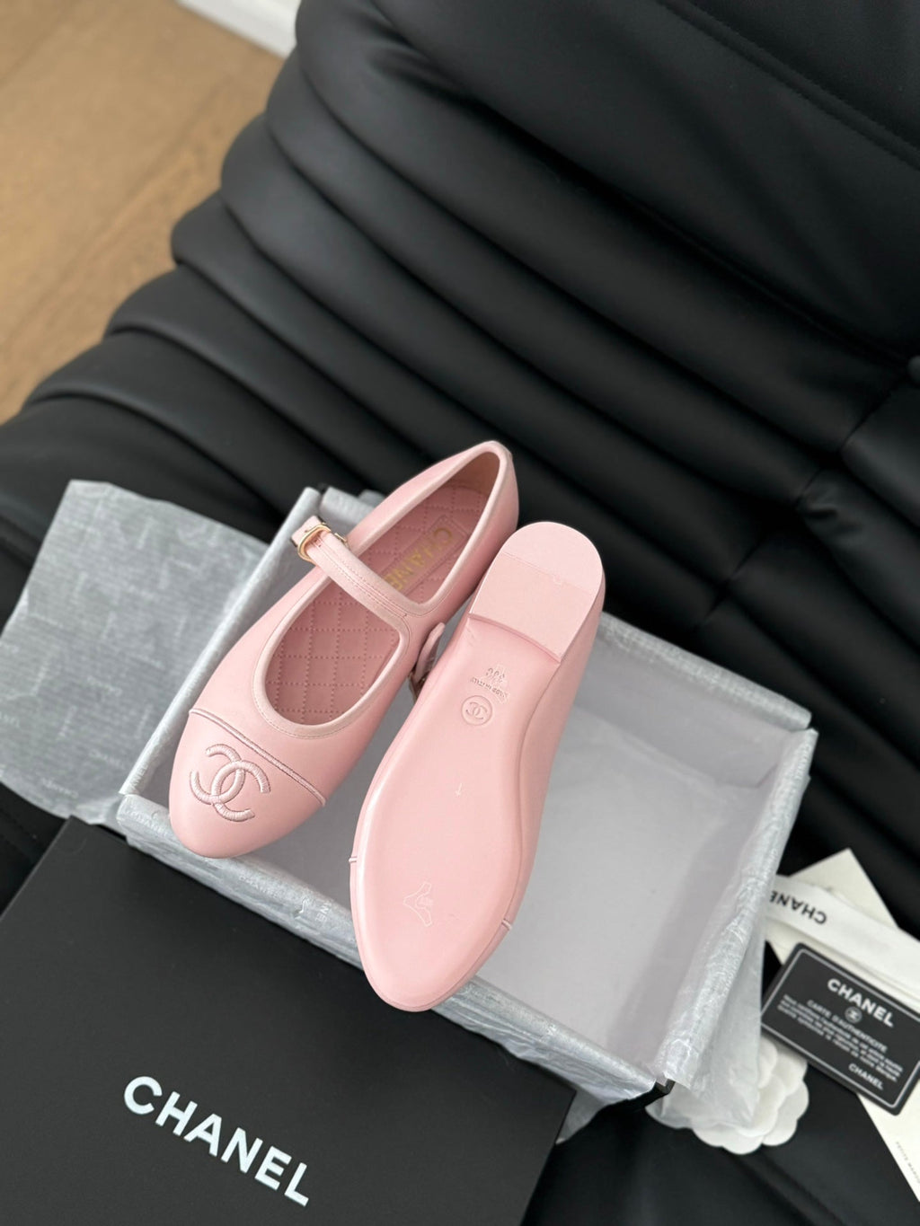 Chanel Mary Jane Shoes in Light Pink Lambskin