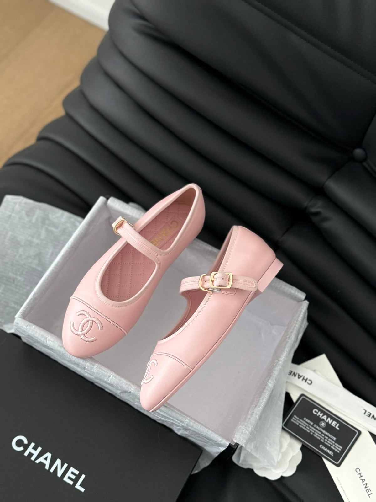 Chanel Mary Jane Shoes in Light Pink Lambskin