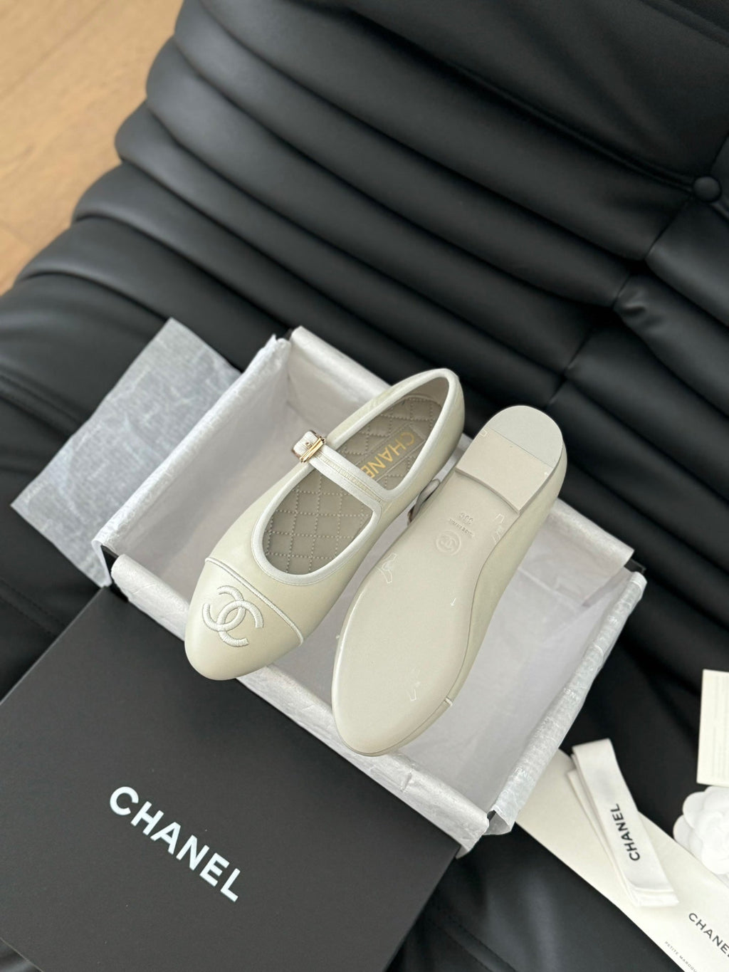 Chanel Mary Jane Shoes in Grey Lambskin
