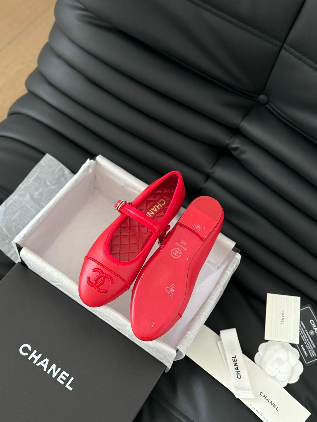 Chanel Mary Jane Shoes in Rose Red Lambskin