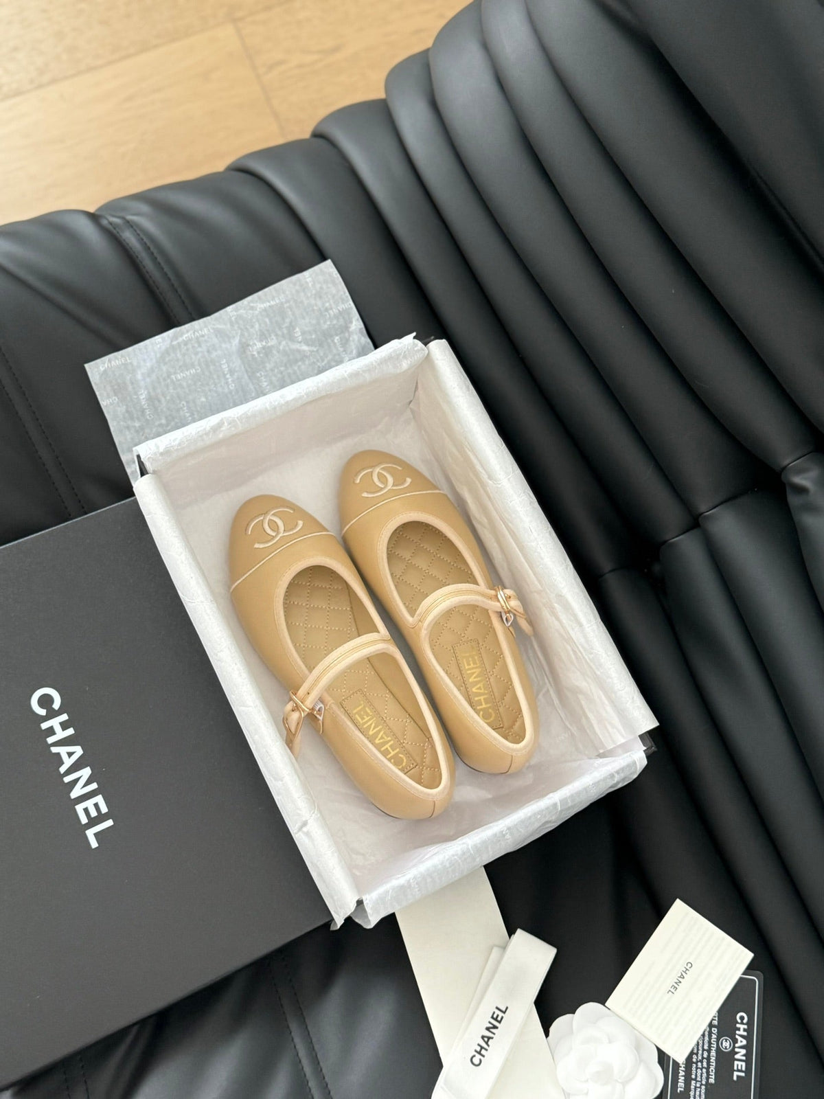 Chanel Mary Jane Shoes in Dark Cream Lambskin