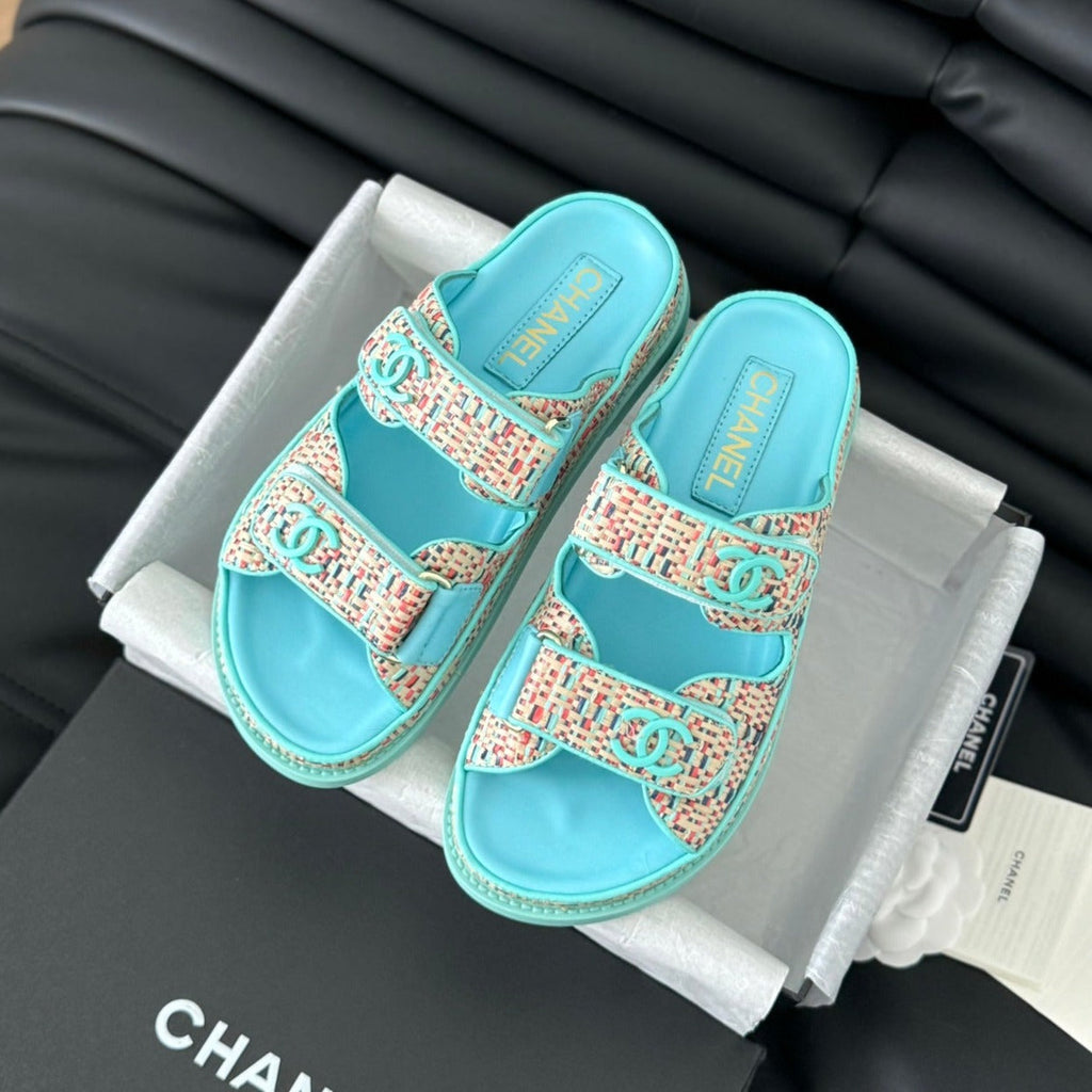 Chanel Mule Sandals Sheepskin Azure Blue