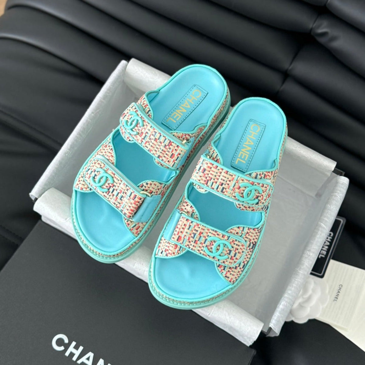 Chanel Mule Sandals Sheepskin Azure Blue