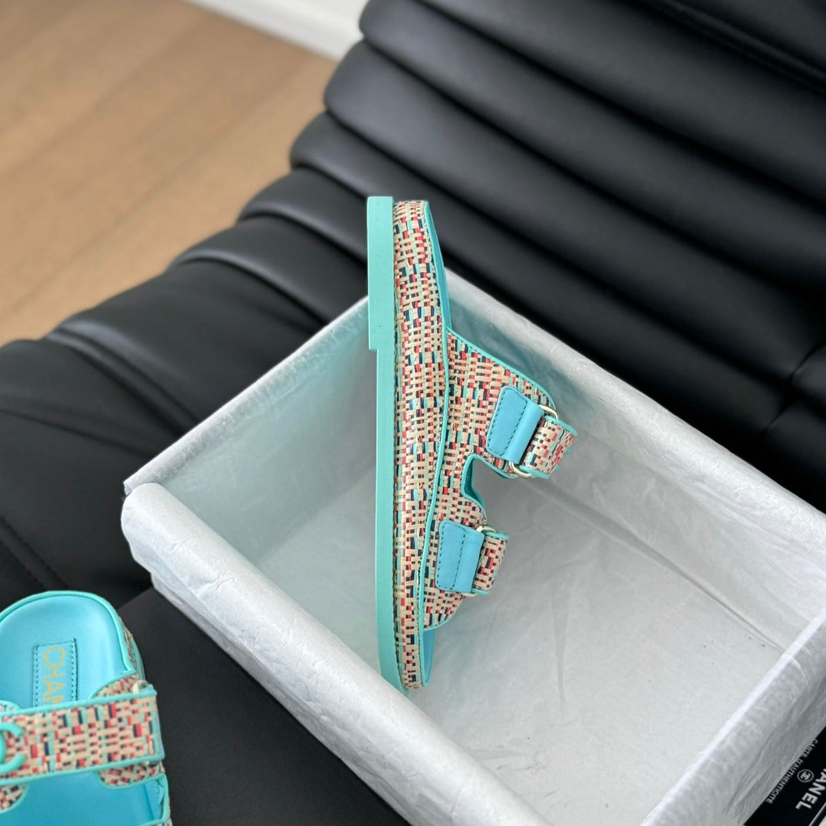 Chanel Mule Sandals Sheepskin Azure Blue