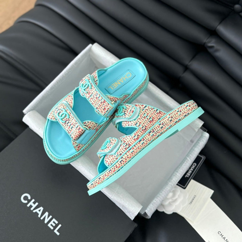 Chanel Mule Sandals Sheepskin Azure Blue