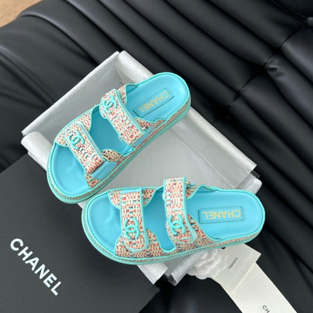 Chanel Mule Sandals Sheepskin Azure Blue