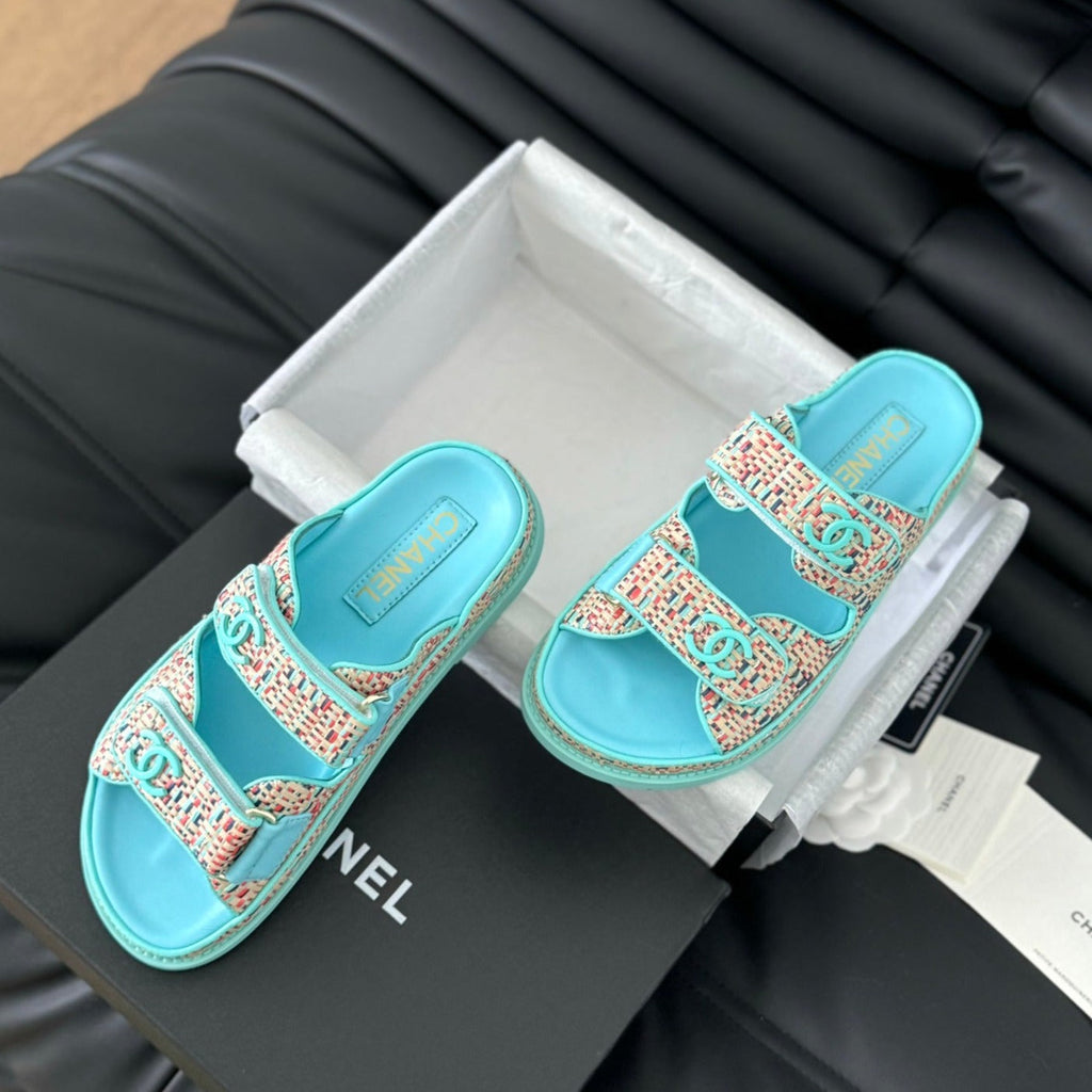 Chanel Mule Sandals Sheepskin Azure Blue
