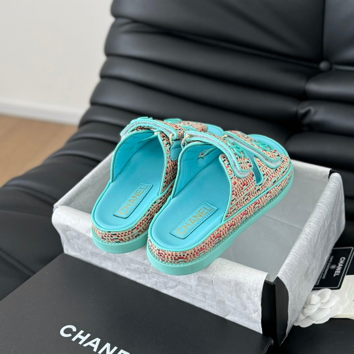 Chanel Mule Sandals Sheepskin Azure Blue
