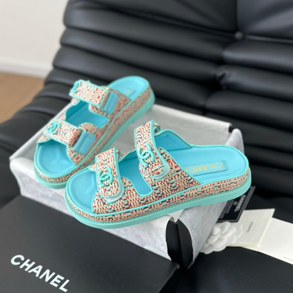 Chanel Mule Sandals Sheepskin Azure Blue