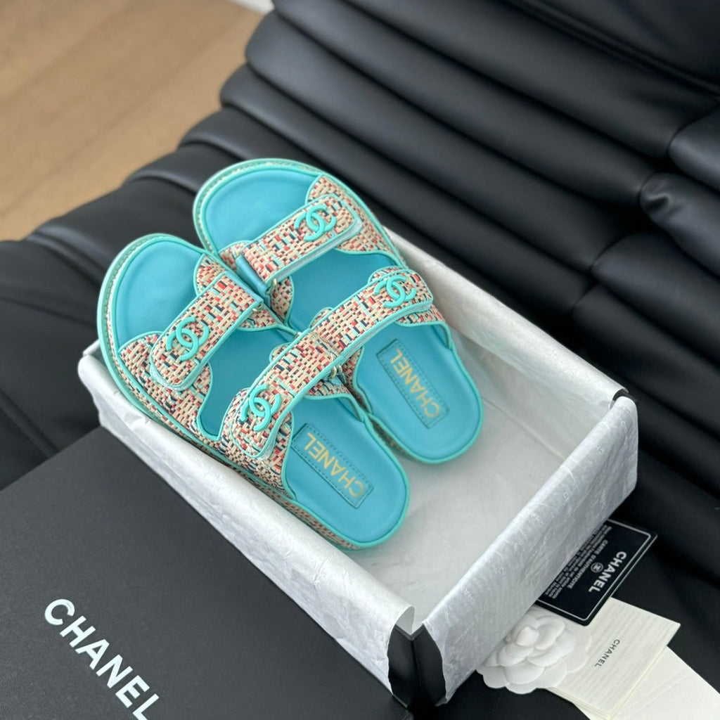 Chanel Mule Sandals Sheepskin Azure Blue